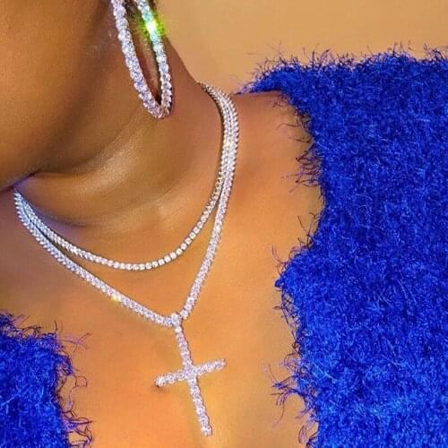Iced out bling cross choker 5A cubic zironia paved 5mm tennis chain necklace gold silver color women men hip hop jewelry new