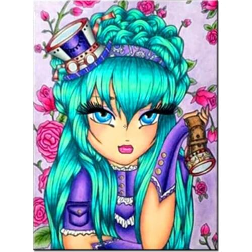 Cartoon Blue Green hair Girl 5d Diy Diamond Painting Cross Stitch Full Square Round Drill Diamond Embroidery Fairy A2248