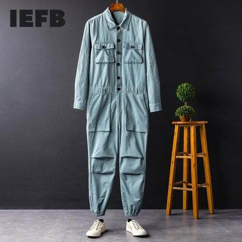 IEFB Men And Women Workwear Long Sleeve Jumpsuit Yellow Black Khaki One Pieces Trousers Multi-pocket Lapel Overalls Autumn New