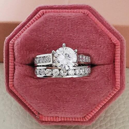 2021 New Luxury Round 925 Sterling Silver Wedding Ring Set for Women Anniversary Gift Jewelry Wholesale R6443