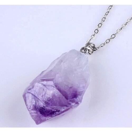 Trendy-beads Popular Silver Plated Irregular Shape Natural Purple Amethysts Pendant Stone Necklace Link Chain