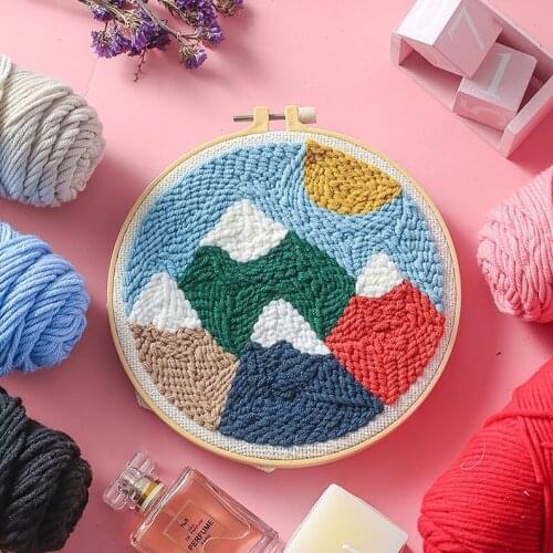 Mountains punch needle kits for beginner, DIY embroidery kit, landscape punch needle kit with yarn, punch needle pattern, rug