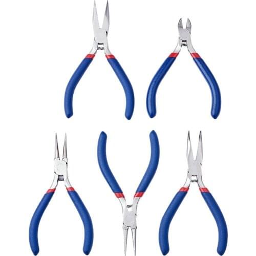 5pcs Jewelry Plier Sets Carbon-Hardened Steel Side Cutting Round Nose Bent Nose and Long Chain Nose Pliers for DIY Making