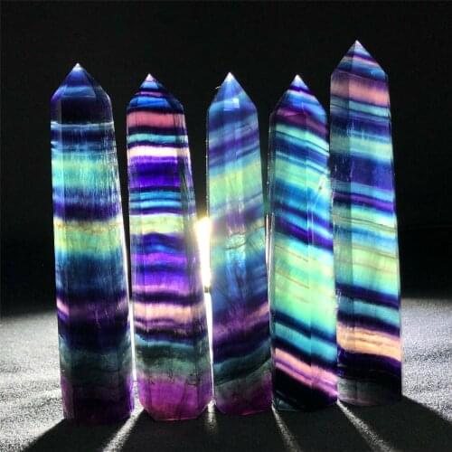 1pcs Purple Green Natural Fluorite Quartz Crystal Point Healing Hexagonal Stone Wand