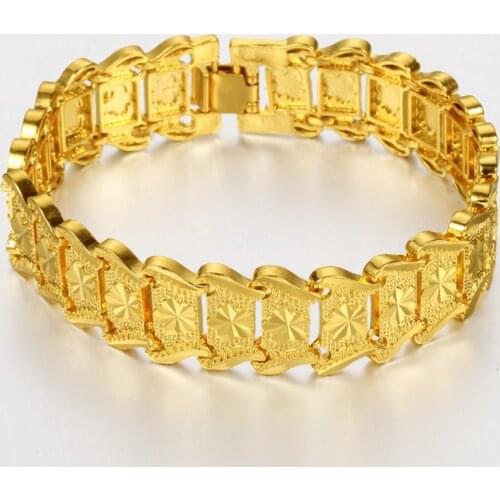 Not Fade Fashion 18K Gold Bracelet for Men Women Wedding Engagement Jewelry Luxury Widen Watch Chain Bracelet Fine Jewelry Gifts