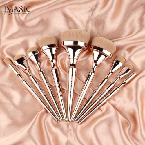 9Pcs New Chubby Pier Foundation Brush Gold Flat Cream Makeup Brushes Professional Cosmetic Brush Beauty Makeup Tool TL436