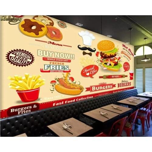 Beibehang Custom photo wallpaper mural Europe and hand-painted burger fast food restaurant background wall papel de parede