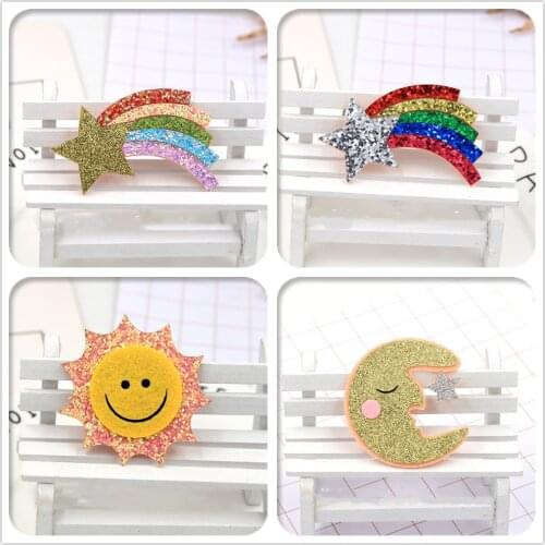 Wholesale 50pcs Fashion Cute Glitter Star Moon Rainbow DIY Materials Felt Sun DIY Parts for Headwear Accessories Decoration