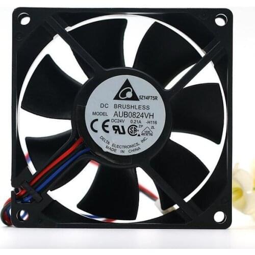 Original delta 8025 DC 24V 0.21A AUB0824VH 8CM 80*80*25mm 3-wire cooling fan