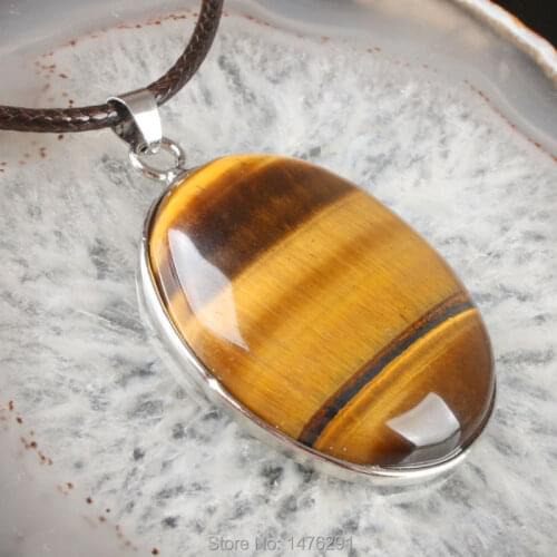 Genuine 40X30MM Natural Tigers Eye Oval Bead Plating Pendant 1PCS