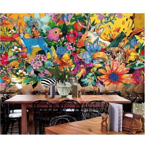 Custom photo wallpaper 3d murals wallpaper mural Animals mural Retro hand-painted zebra flowers background wall paper home decor