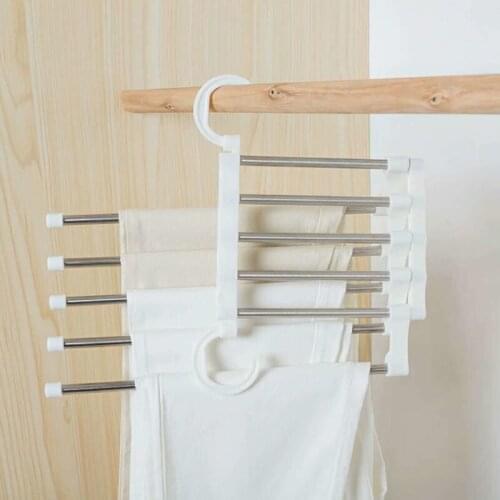 5-in-1 Portable Multi-function Stainless Steel Pants Rack Adjustable Trousers Tie Shawl Rack Dry Clothes Rack Rack Organizer