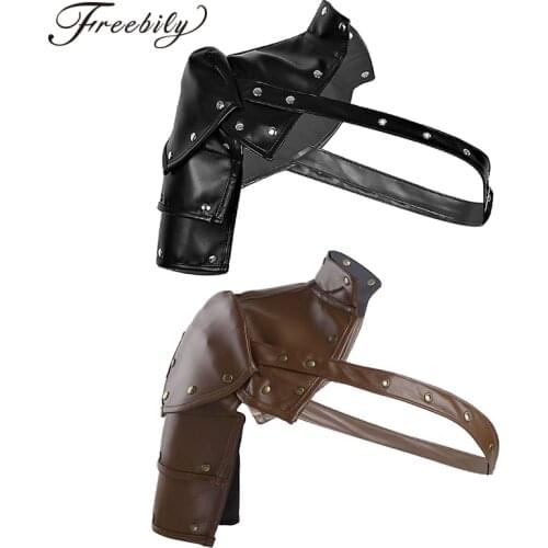 Adult Medieval Cosplay Costume Accessories Gothic Punk Style Harness Faux Leather Adjustable Metal Rivets Single Shoulder Armors