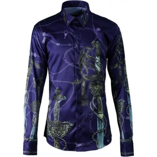 Minglu Mens Shirts Luxury Square Collar Allover Printing Casual Mens Dress Shirts Plus Size 4XL Trend Long Sleeve Shirts Man