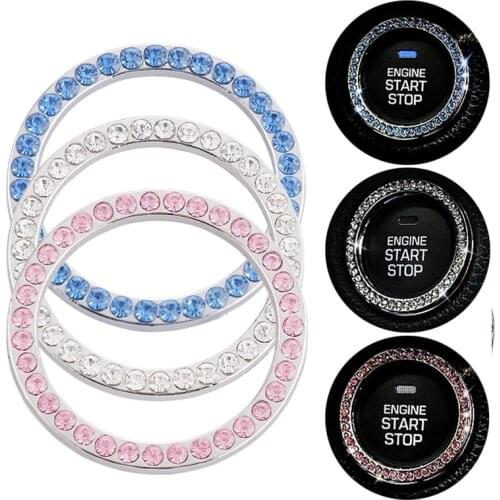 Crystal Rhinestone Car Bling Sticker Ring Emblem Auto Start Engine Ignition Button Key Knobs Bling for Car Interior Decoration
