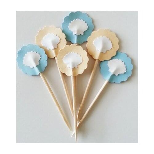 Seashell cupcake toppers ocean wedding beach Party Food Picks birthday toothpicks bachelorette bridal showers cake decorations