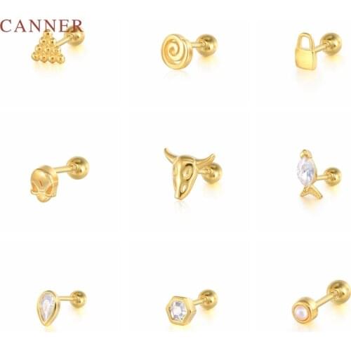 CANNER 1pcs 925 Sterling Silver Earrings For Women Ins Zodiac Stud Earrings Golden Cartilage Jewelry Ear Piercing 2021 Trend