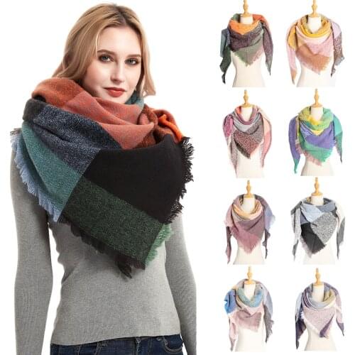 Hot Sale 2021 Europe and The United States Triangular Scarf Autumn and Winter New Striped Pattern Plaid Shawl Fashion