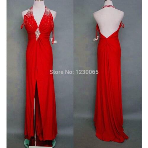 Real Photo Chiffon vestido de festa v-neck beading hot sexy backless long Evening Dresses 2015 free shipping party prom gown