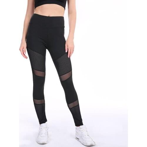 SALSPOR Pink Mesh Patchwork Yoga Pants Women Workout Ankle-Length Sport Pants Stitching Hollow Slim Push Up Lady Legging