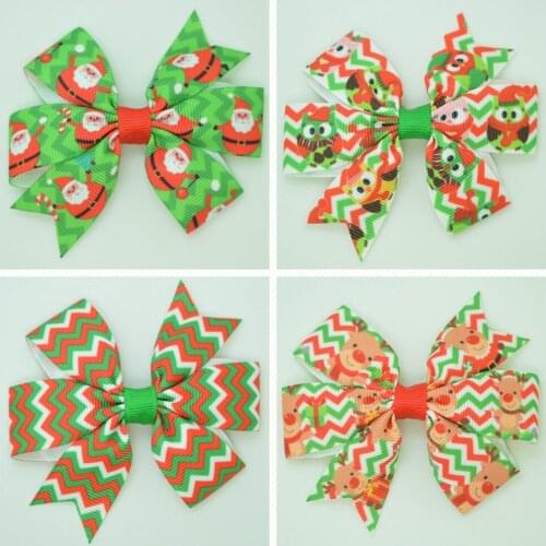 SUPWRF 3.1'' Christmas Santa Claus cute bow Girls Hair Bow With Clip Boutique Printed Ribbon headwear diy wholesale 20 PCS T0929