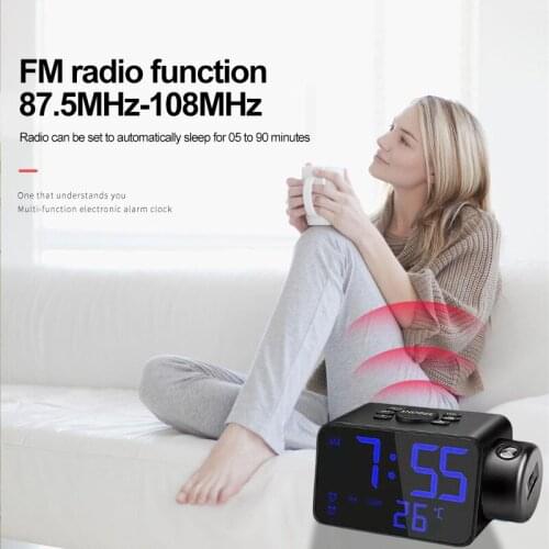 LED Digital Alarm Clock Radio Projection With Temperature Mirror Clock Portable Audio Multifunctional Bedside Time Display