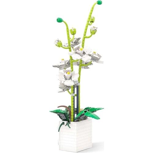 Plants Vase Retro Chinese Style Potted Flowers Green orchid Blossom Building Blocks Brick Accessories Model Kids Educational Toy