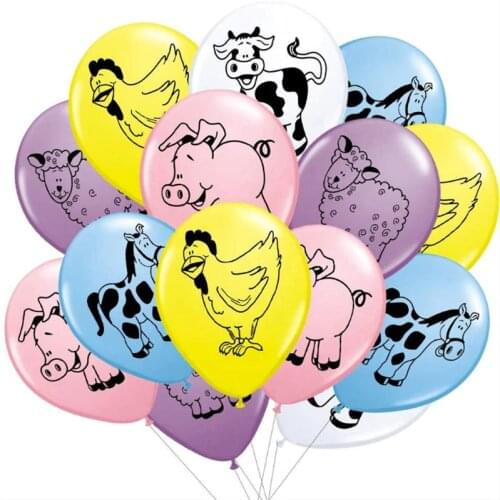 10/20PCS 12-Inch Farm Animal Rubber Balloons Pig Cattle Horse Sheep Chicken Baby Birthday Party Decoration Supplies10pcs