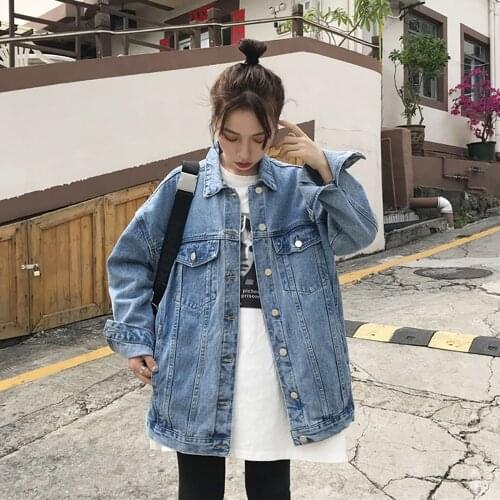 Fashion Denim Jacket for Women Casual Oversized Loose Jean Jackets 2021 New Spring Autumn Ladies Long Sleeve Coat Outerwear