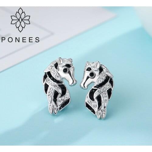 PONEES 2018 New Rhodium Trendy Fashion Animal Zebra Horse Stud Earrings Jewelry For Women Kids Gift