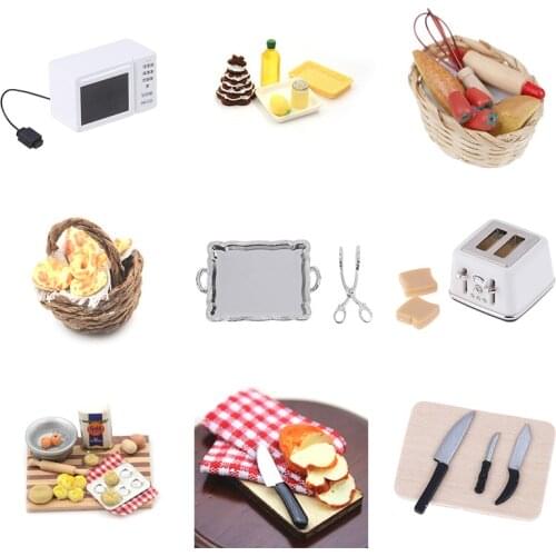1: 12 1:6 Scale Miniature For Doll House Microwave Food Bread Cooking Board Knife Chopping Block Pretend Play Kitchen Toy