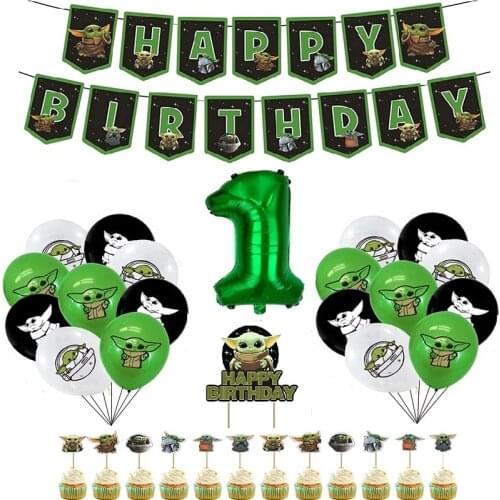 1Set 32/12inch Yodaed Balloons Starred Latex Balloon Banner Cake Insert Birthday Baby Shower Decoration Warre Party Supplies Boy