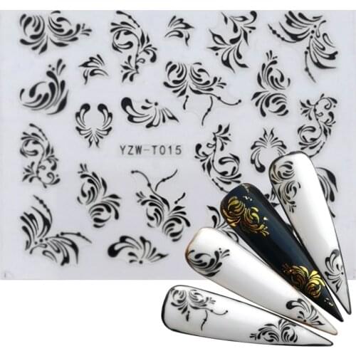 YZWLE 1PC 2020 Nail Sticker Black&Gold Flower/Love/Lace/Letter Vine Diamond Necklace Gel Polish Slider Accessories Nail Decals