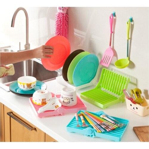 1PC 4 Color Dish Drainer Rack Drying Shelf Foldable Shelf Kitchen Storage Plate Holder OK 0107