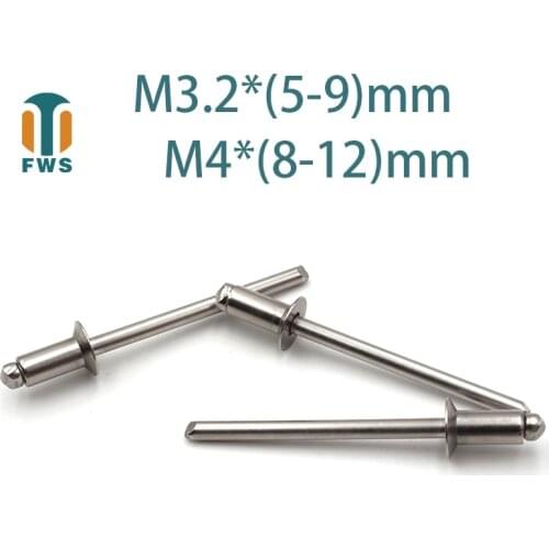 10 PCS M3.2/M4*(5-12)mm Stainless Steel Countersunk Head Break Mandrel Blind Rivet Nail Pop Rivets for Furniture Car Aircraft