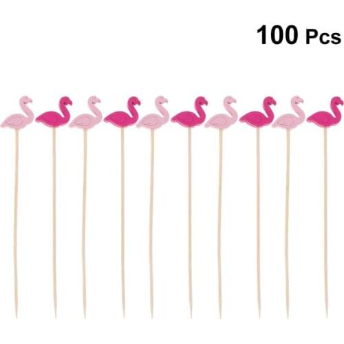 100pcs 12cm Flamingo Shape Food Picks Cocktail Fruit Appetizer Drink Picks Sticks Disposable Wood Toothpicks For Party Supplies