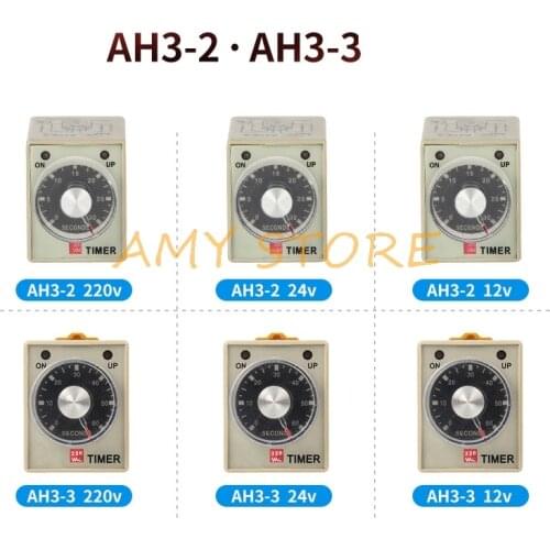 1Pc 12V/24VAC/DC 110V/220V/380VAC AH3-2 AH3-3 1/3/6/10/30/60S 3/10/30/60M 8Pin Power on TimeDelay TimerRelay w PF083A SocketBase