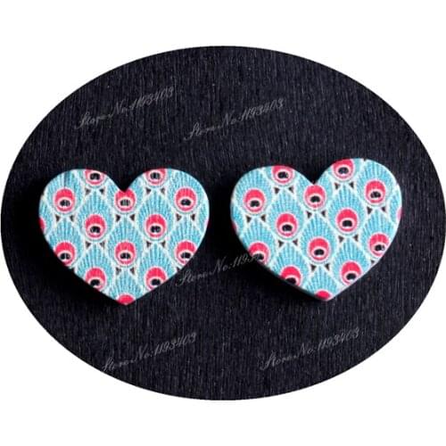 16mm Feather Heart Shape Image Painted Wooded Laser Cut Cabochon to make Rings, Earrings, Bobby pin, pendant