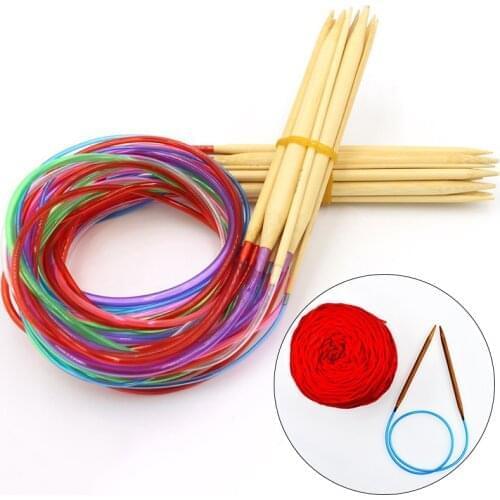 18pcs 40/60/80/100/120cm Bamboo Circular Ring Sewing Needles 2-10mm Size Crochet Hook Thick Sweater Knitting Needles Carpet Tool