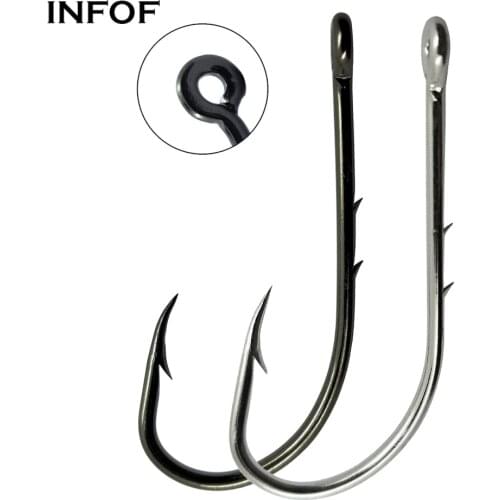INFOF 25/50/100pcs Carp Fishing Hooks Baitholder Offset Single Hooks Carbon SteelWorm Hook