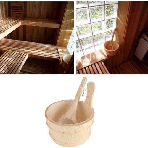 4 Liter Wooden Sauna Bucket with Ladle Spa Accessory Handcrafted for Saunas, Steaming Rooms