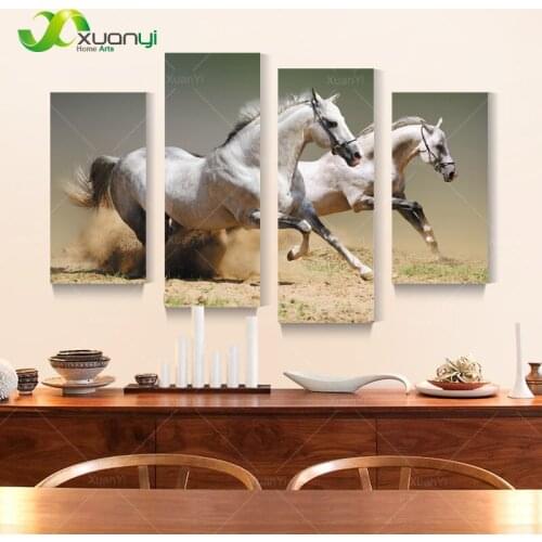4 Piece Canvas Art Running White Horse Oil Painting Large Picture Modern Home Wall Decor Canvas Print Unframed PR1186