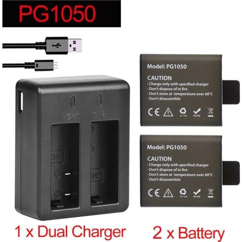 2Pcs X 1050mAH PG1050 Battery + Dual Charger For EKEN H9 H9R H3R H8R H8PRO H8 For SJCAM SJ4000 SJ 4000 SJ5000 M10 Batteria