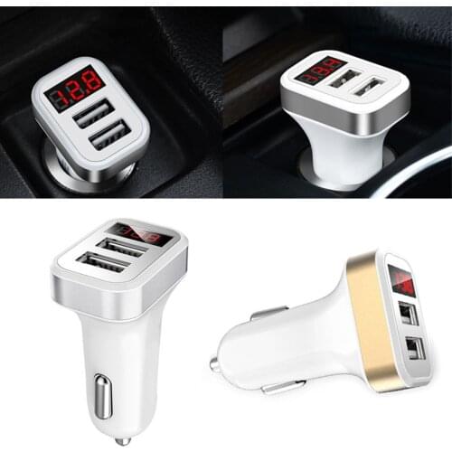 5V 2.1A+1A Car Charger For Smart Phone Dual USB Output LED Display Battery Voltage Detection