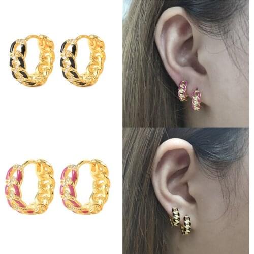 BOAKO 2021 Trend Brincos 925 Sterling Silver Enamel Huggie Earrings For Women Circle Hoop Earrings Piercing Pendientes Gifts CZ