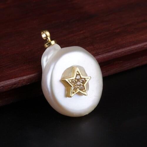 Flat coin natural freshwater pearl bead gold star metal charms charm for jewelry diy making for choker for earring