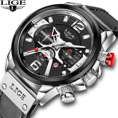 LIGE New Watches Mens Luxury Brand Big Dial Watch Men Waterproof Quartz Wristwatch Sports Chronograph Clock Relogio Masculino