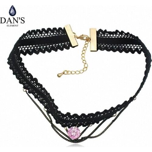 DANS Element Brand 2 Colors AAA Zirconia Fashion Double Chain Pendant Lace Necklace for Women Valentine Gift 125388