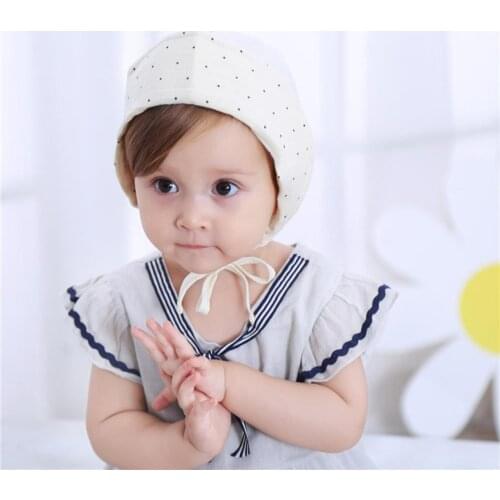 New Dot Cotton Baby Hat Summer Vintage Infant Bonnet Hat for Girls Adjustable Baby Hat 0-2 Years