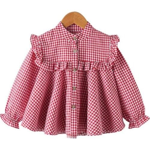 DFXD Korean Children Clothes 2018 Autumn Teen Girls Long Sleeve Plaid Shirt Kids Cotton Single-breasted Blouse For 2-10Years